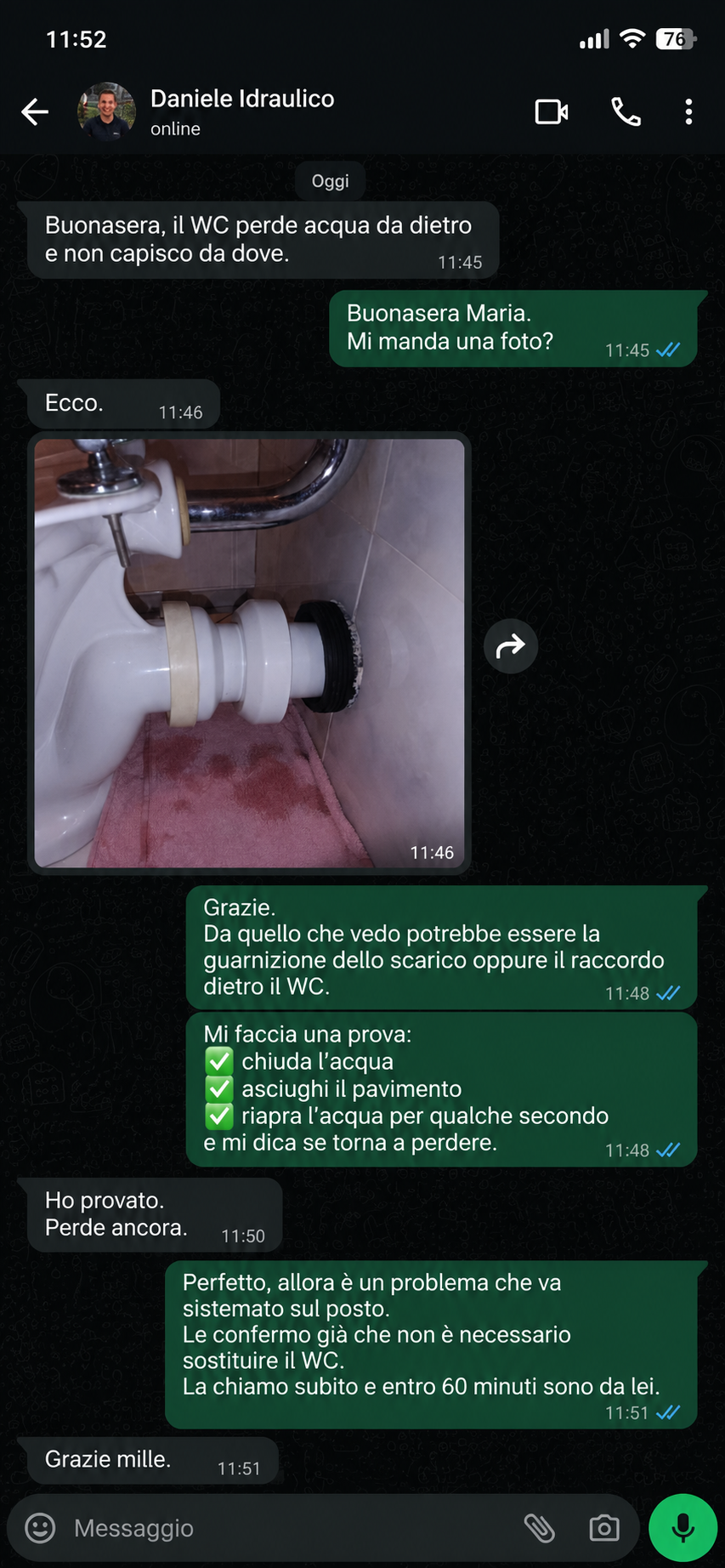 Screenshot WhatsApp perdita acqua