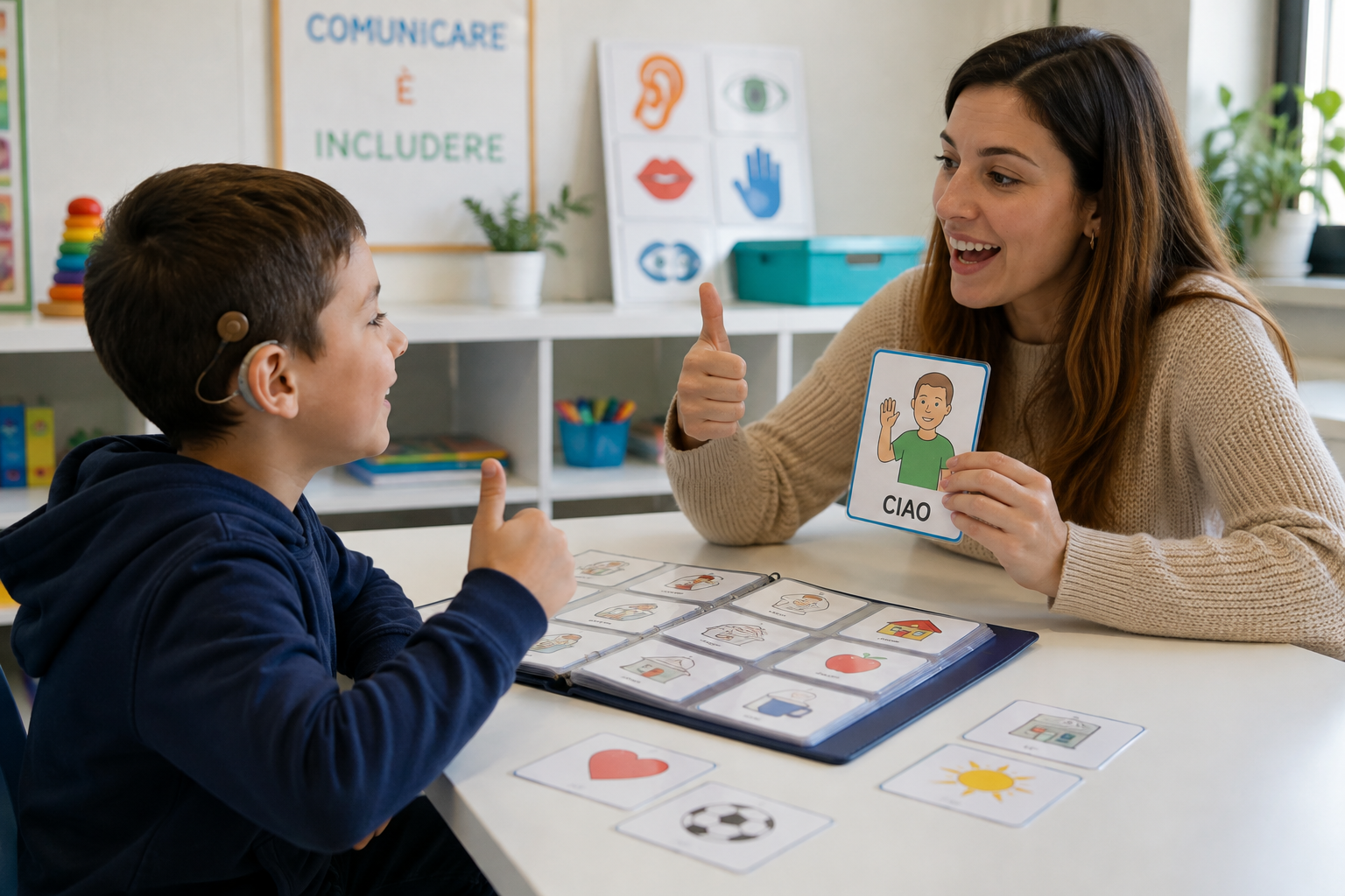 Seduta logopedica con materiali