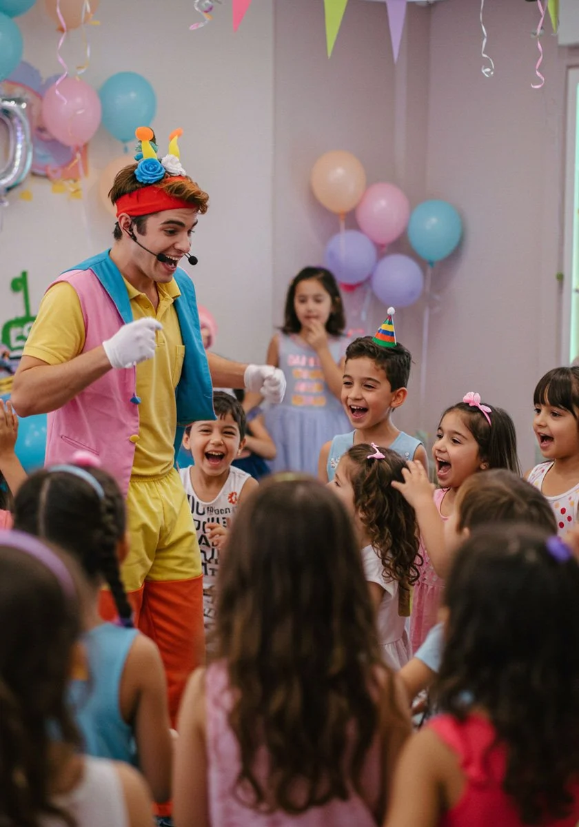 Animatore durante una festa con bambini